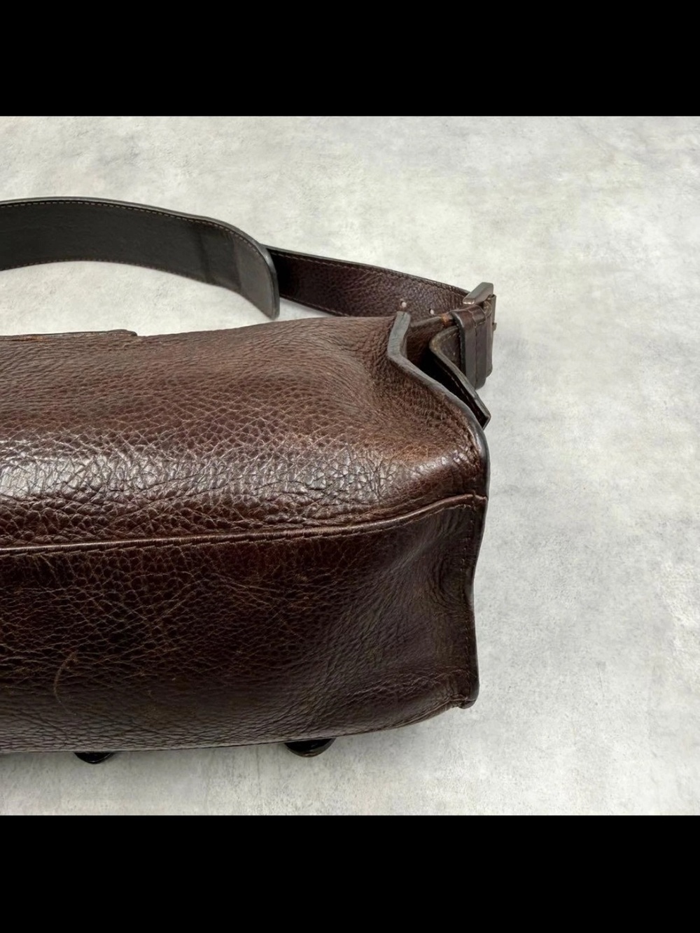 Mulberry Dark Brown Pebbled Leather Shoulder Bag with Buckle Pockets - Picture 10 of 15